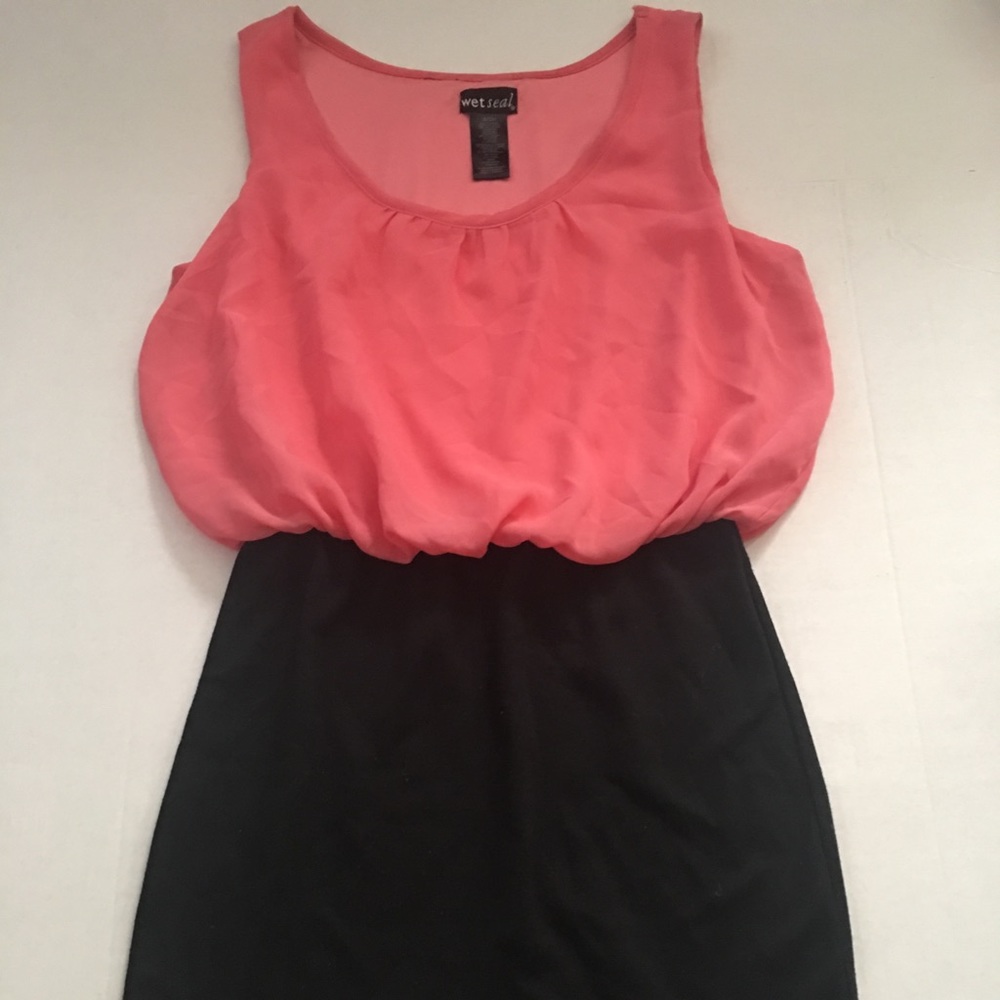 Peach and black body con dress